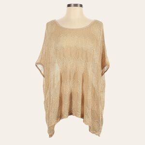 NWT bebe Oversized Open Knit Sweater Tan Boho Wave Stitch Boxy Pullover S